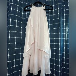Blush Pink Layered Chiffon Halter Dress | Size 8 | Sparkle Strap Detail